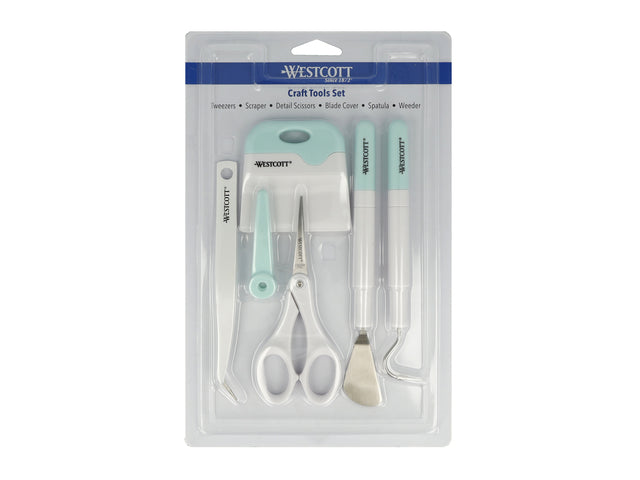 Crafttoolset Westcott 6 delig schraper, schaar met bescherm- kap, pelhaak, spatel en pincet