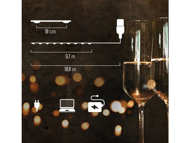 Lichtslinger Clauss LED 100 Led's 10m met USB aansluiting 5 volt met afstandsbediening