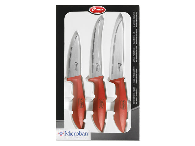 Keukenmessenset Clauss 3st. Schil, groente en keuken mes. Met microban-grip.