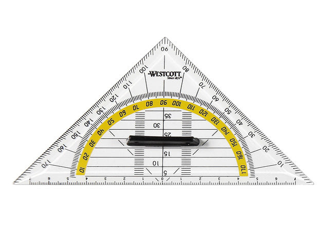 Geodriehoek Westcott 14cm met greep in polybag