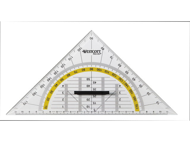 Geodriehoek Westcott 22cm met greep in polybag