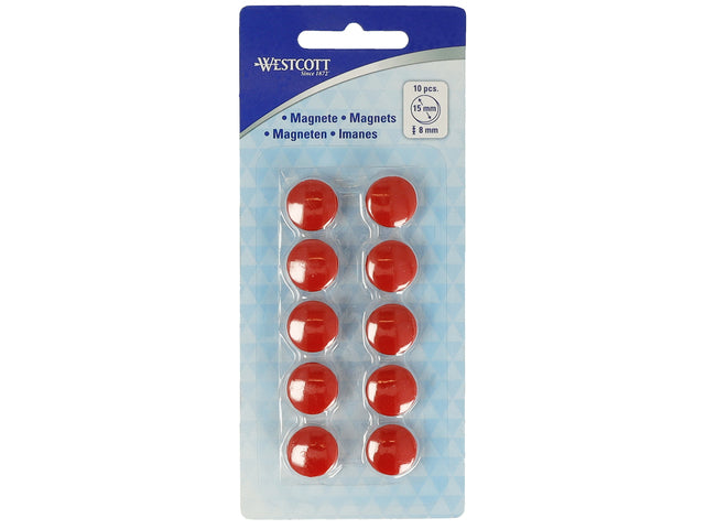 Magneet Westcott rood pak à 10st. Ø 15x8mm, 100g