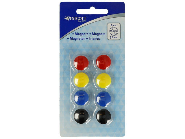 Magneet Westcott assorti pak à 8st. Ø 15x8mm, 100g