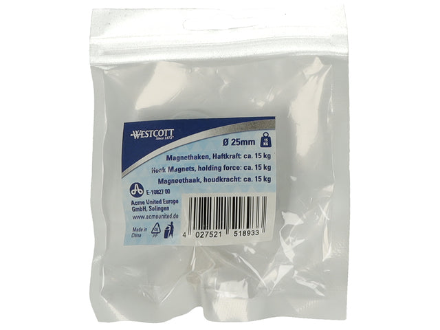 Magneet Westcott met haak 25mm wit. Trekkracht +/- 15kg
