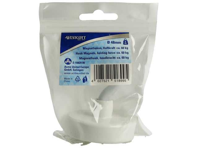 Magneet Westcott met haak 48mm wit. Trekkracht +/- 60kg