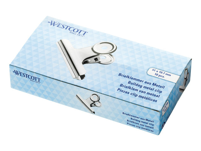 Bulldog klem Westcott 51x10,7mm metaal zilver 10st.