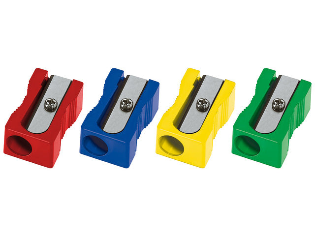 Puntenslijper kunststof enkel blokvorm doos 100st. Kleur rood/geel/blauw/groen