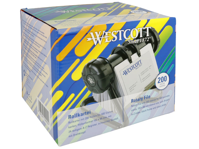Rolodex Westcott zwart 16x14x13cm met 200 hoezen