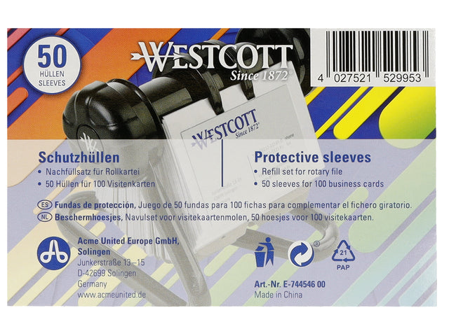 Hoezen Westcott tbv Rolodex AC-E744539 50stuks 10,2x1,6x6,8cm