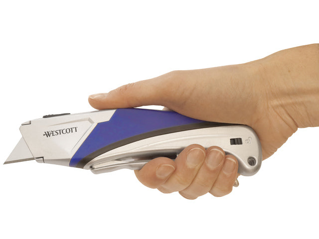 Snijmes Westcott Safety 18mm met tanggreep en blad vol autom intrekbaar