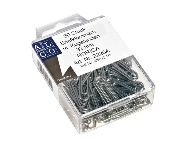 Paperclips Norica 32mm verzinkt met kogeleind doos a 50 stuks