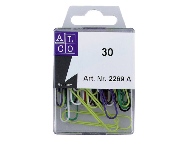 Paperclips Alco 50mm rond assorti kleuren 30 stuks in doos