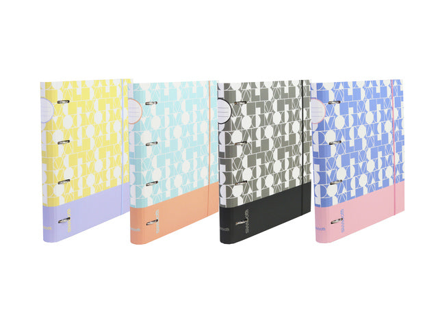 Ringband SMOOTH A4 8stuks, ieder dessin 2. 4-ringen 50v 90 grams papier pap Lijn,Tab,Elas