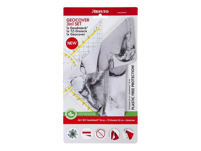 Geocoverset Aristo 3in1 White&Grey, 1 geocover, 1 geodriehoek en 1 tekendriehoek