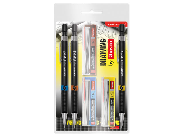 Vulpotlodenset Aristo HB 0,35/0,5/0,7mm met gratis potloodstiftjes