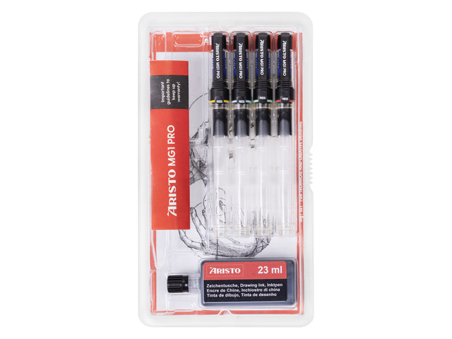 Tekenpen PRO Aristo College-Set, 5-teilig, 0,30–0,50–0,70–1,00 mm, Tekenpen und Tekeninkt 23 ml, schwarz