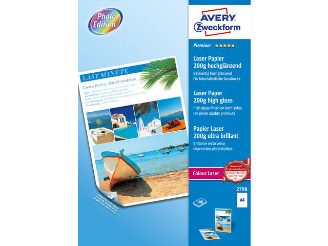 kleurenlaserpapier Avery A4 wit 200gr doos a 100 vel