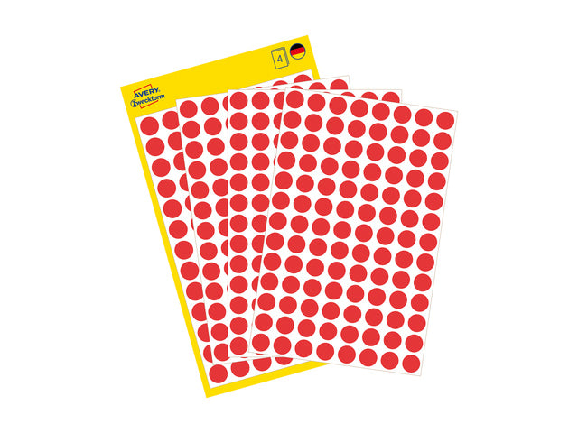etiket Zweckform 8mm rond 4 vel a 104 etiketjes rood