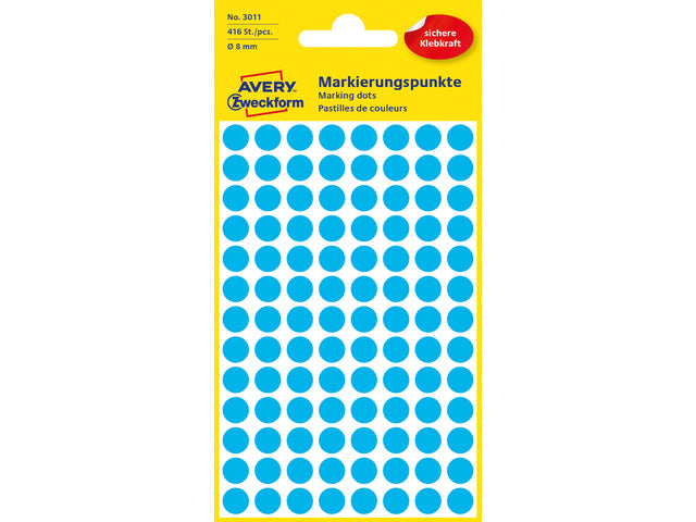 etiket Zweckform 8mm rond 4 vel a 104 etiketjes blauw