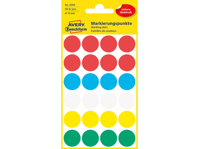 Etiket Zweckform 18mm ronde blister met 96 etiketjes assorti