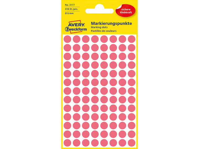 etiket Zweckform 8mm rond 4 vel a 104 etiketjes rood