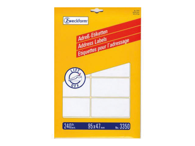 Adresetiket Zweckform 95x47mm met pakje a 240 etiketten, 20 vel