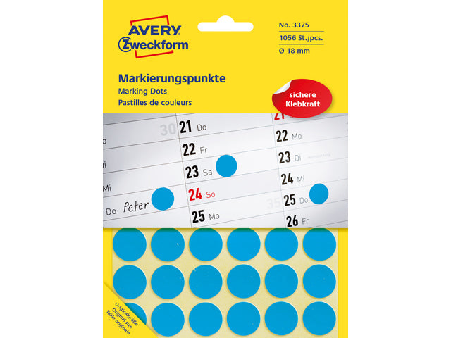 Etiket Zweckform 18mm ronde blister 22 vel a 48 etiketjes blauw