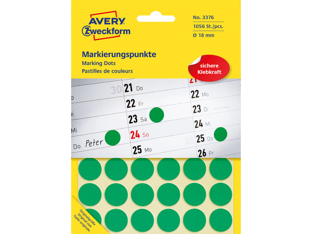 etiket Zweckform 18mm rond blister 22 vel a 48 etiketjes groen