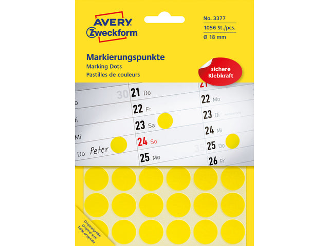 etiket Zweckform 18mm rond blister 22 vel a 48 etiketjes geel