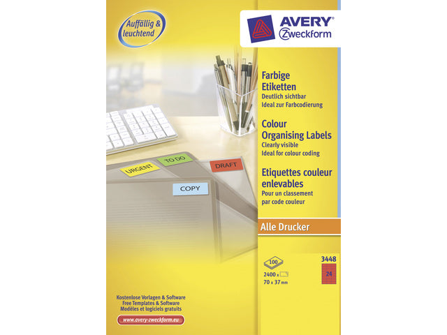 Etikett Avery ILK 70x35mm 100 Vel 24 Etiketten pro Vel rot