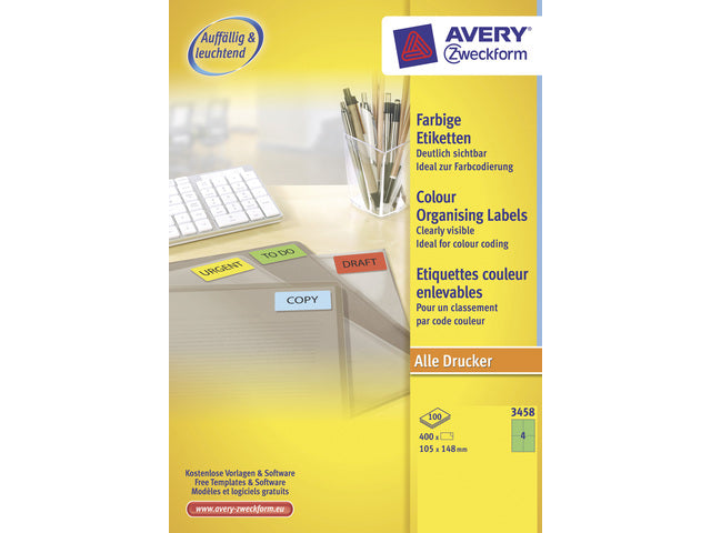 Etikett Avery ILK 105 x 148 mm, 100 Blatt, 4 Etiketten pro Blatt