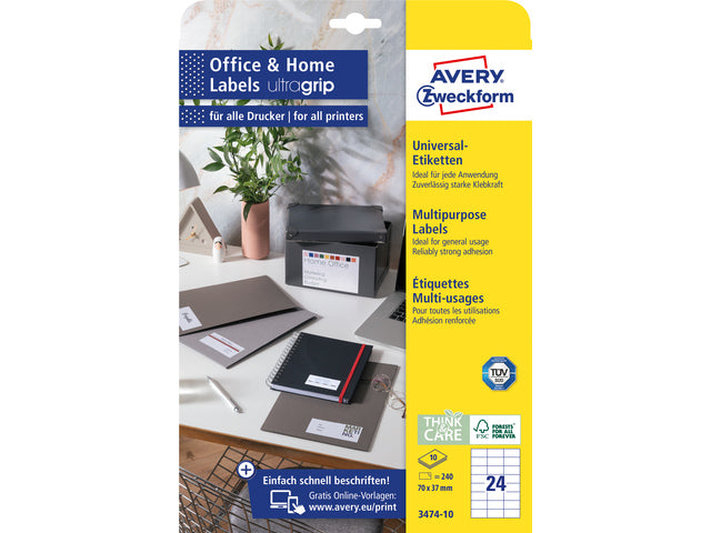 Etiket Zweckform 70x37mm wit perm. 240 labels, 10 vel