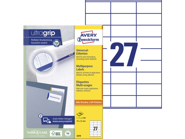 Etikett Avery ILK 70x32mm 100 Vel 27 Etiketten pro Vel weiß