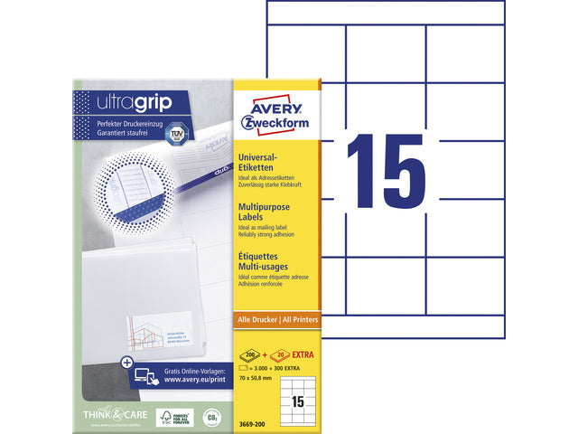 etiket Avery ILK 70x50,8mm 200 vel 15 etiketten per vel wit