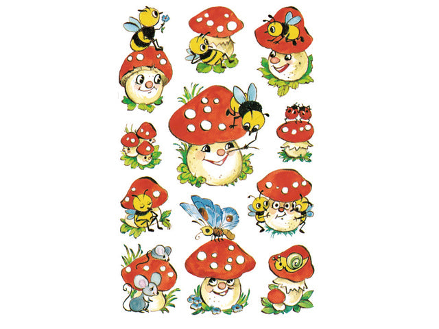 papieretiket Z-design Creatief pakket a 3 vel vrolijke paddenstoelen