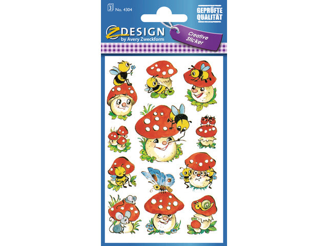 papieretiket Z-design Creatief pakket a 3 vel vrolijke paddenstoelen