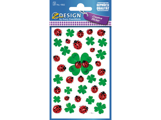 papieretiket Z-design Creative pakje a 3 vel klavers/lieveheersbeestjes