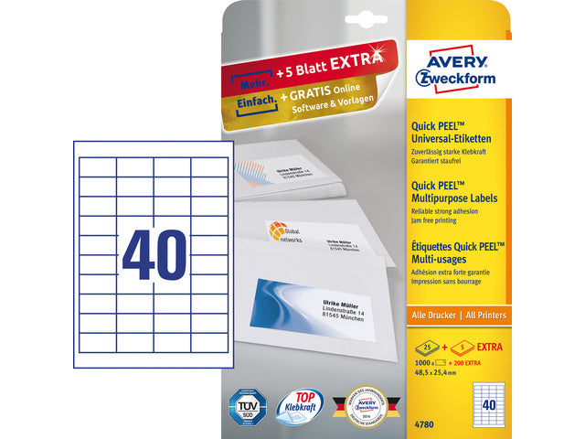 etiket Avery ILK 48,5x25,4mm 25 vel + 5 vel extra 40 etiketten per vel wit