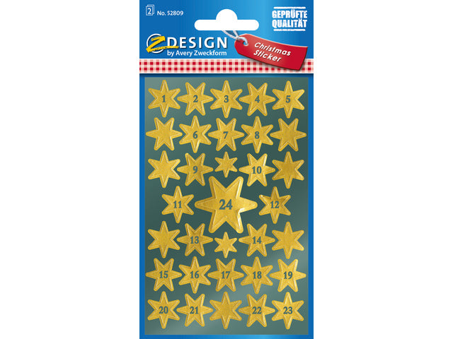 Etiket Z-design Kerst gouden sterren - 2 vel