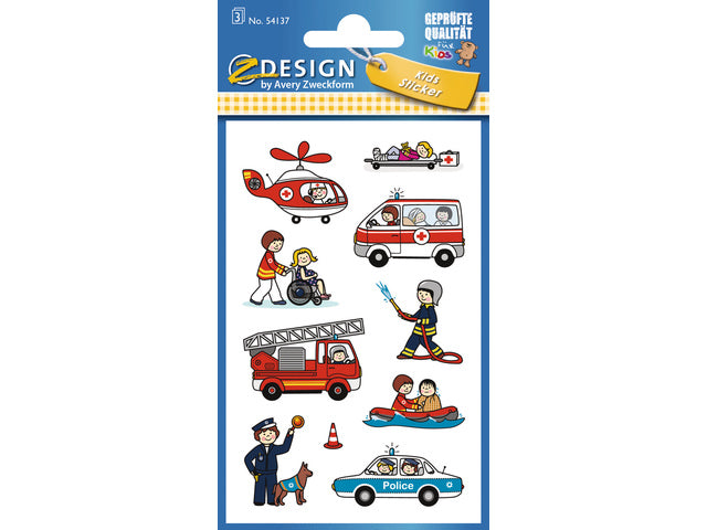 papieretiket Z-design Kinderpakket a 3 vel brandweer/politie