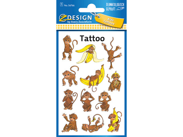 Tattoo etiket Z-design Kinderpakket a 1 vel apen