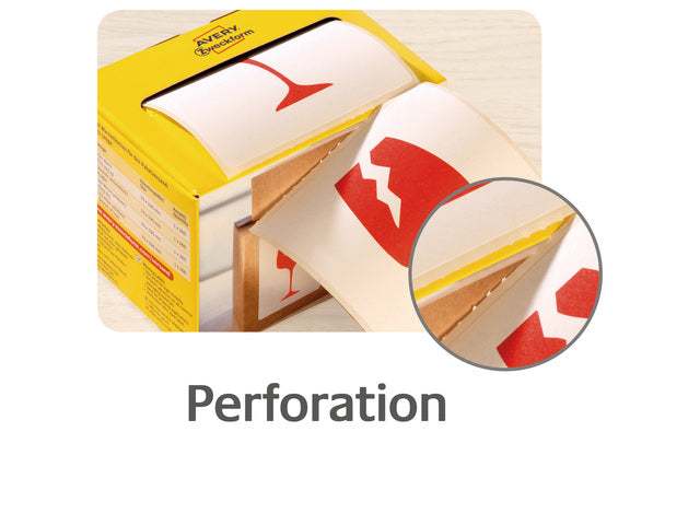 Waarschuwings etiket Avery 'This way up' op rol in dispenser 74x100mm