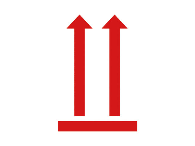 Waarschuwings etiket Avery 'This way up' op rol in dispenser 74x100mm
