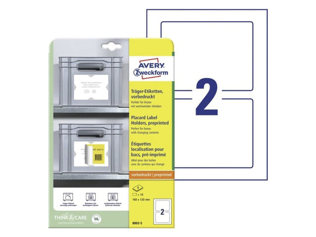 Positioneer etiket Avery voorbedrukt 160x120mm 5 vel 2 etiketten per vel 3-talig