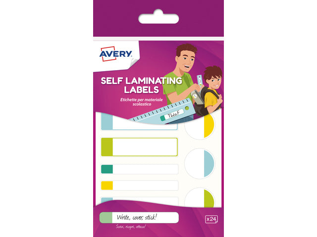 Geplastificeerd etiket Avery assorti, 24 etiketten