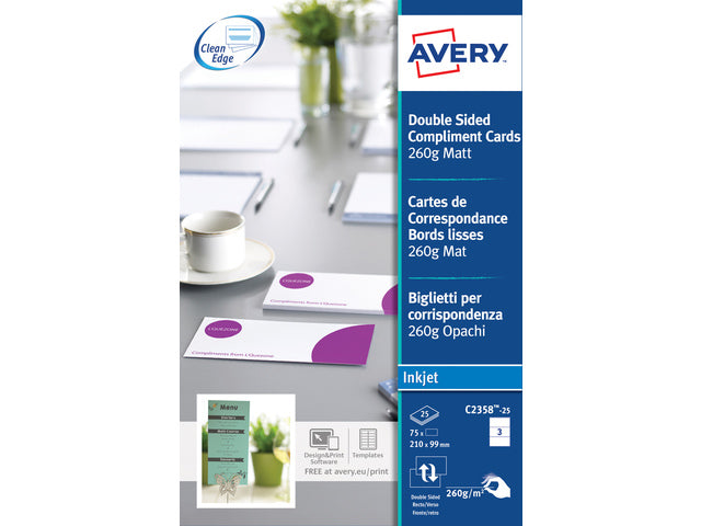 Korrespondenzkarte Avery 210x99mm mit 260gr 25 Vel