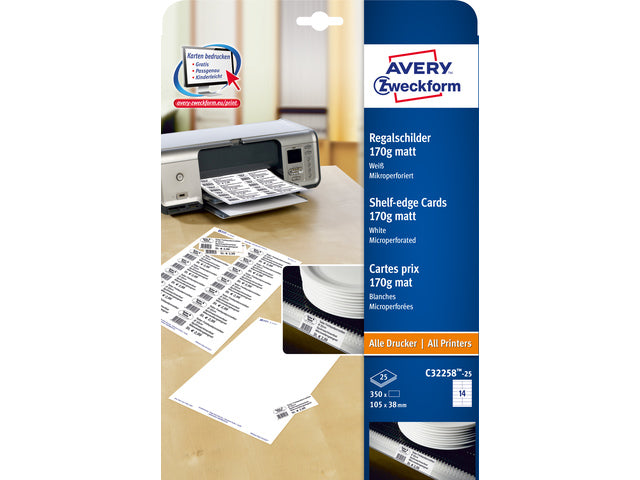 schapenkaarten Avery 105x38mm 170gr wit 25 vel 14 kaarten per vel