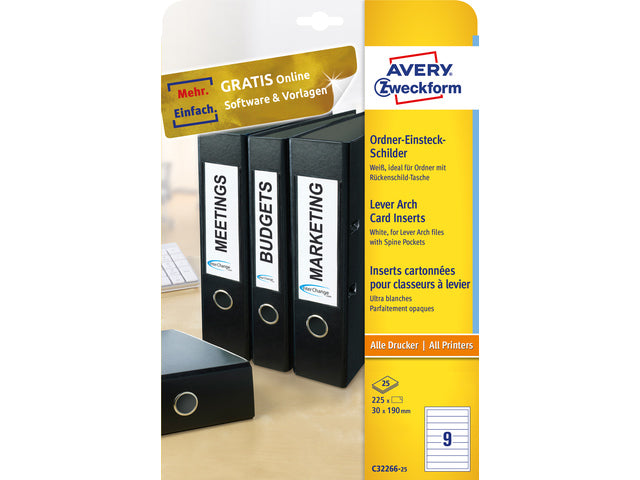 Ordnerteppich Avery 190x30mm 25 Vel 9 Etiketten pro Vel