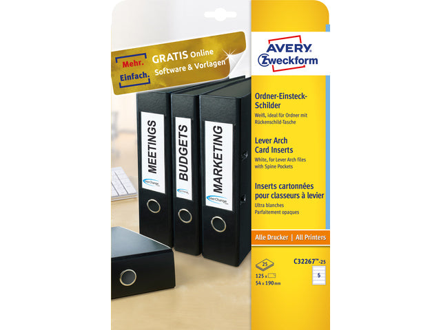 Ordnerteppich Avery 190x54mm 25 Vel 5 Etiketten pro Vel