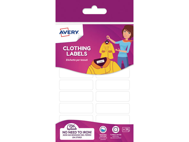 Etiket voor textiel Avery 36 stuks, wit. Familie
